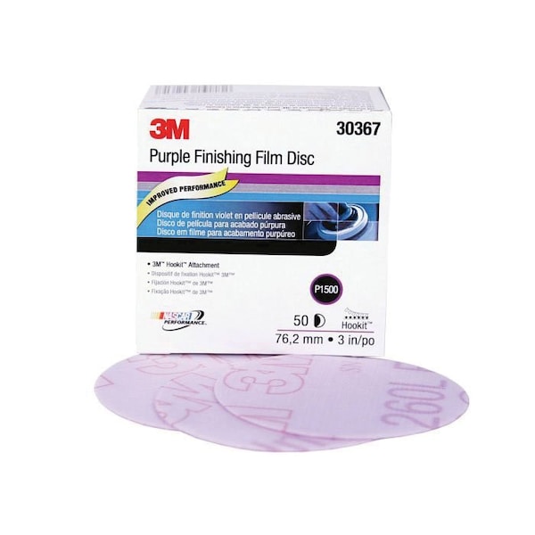 3M 3M Hookit Purple Finishing Film Disc, 30367, 3 in, P1500, 50 dscs per bx, 50PK 7100123055 - main